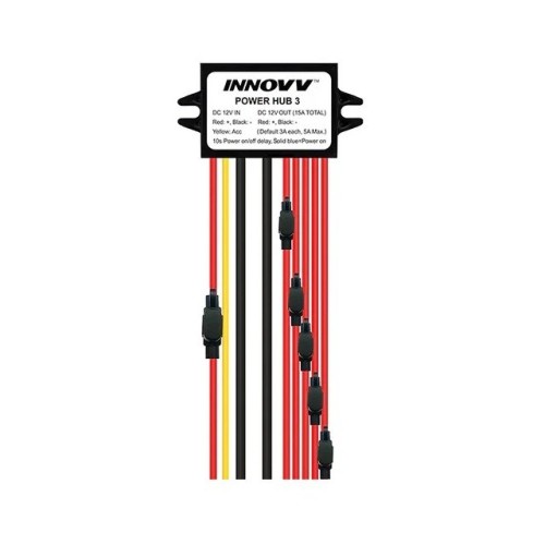 INNOVV Power Hub 3 to wodoodporny rozdzielacz 12V na 5 urządzeń z ochroną akumulatora i bezpiecznikami. - 2962635