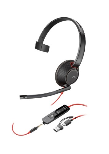 Poly Blackwire 5210 Monaural USB-C Headset +3.5mm Plug +USB-C/A Adapter (Bulk) - 2923077