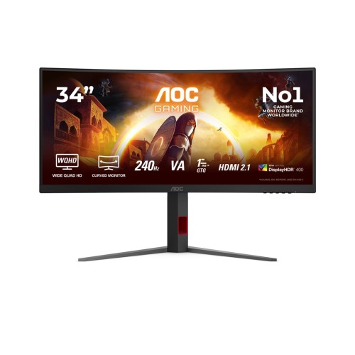 Monitor AOC CU34G4Z 34-calowy, Szybkie VA, WQHD 21:9, 240 Hz, 1 ms, 3440 x 1440 pikseli, 450 cd/m2, ilość portów HDMI: 2, kolor czarny - 2761559