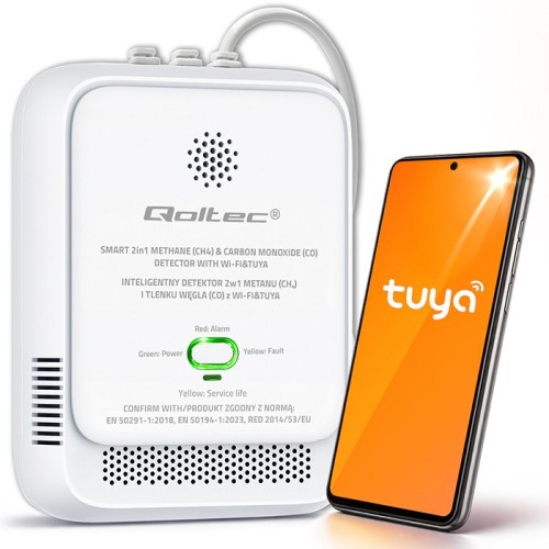 QOLTEC CZUJNIK WYCIEKU GAZU ZIEMNEGO I TLENKU WĘGLA (CZADU) | TUYA | WI-FI | ALARM 85DB | LED - 3002395