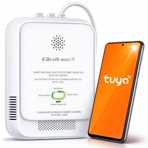 QOLTEC CZUJNIK WYCIEKU GAZU ZIEMNEGO | DETEKTOR CH4 | NG | TUYA | WI-FI | ALARM 85DB | LED