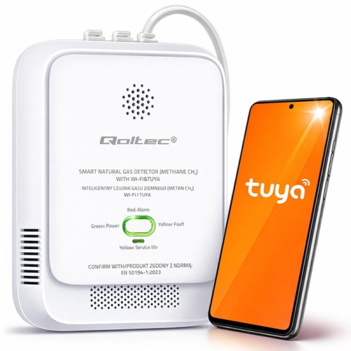 QOLTEC CZUJNIK WYCIEKU GAZU ZIEMNEGO | DETEKTOR CH4 | NG | TUYA | WI-FI | ALARM 85DB | LED - 3002385