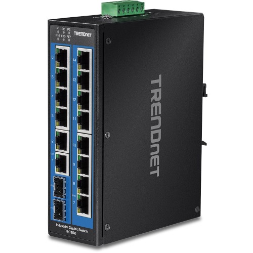 TRENDnet TI-G162 - Przełącznik - niezarządzalny - 14 x 10/100/1000 + 2 x Gigabit SFP - Możliwość montażu na szynie DIN, montaż na ścianie - DC - 2976964