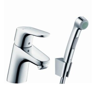 Bateria Hansgrohe Focus E2 z czarnymi włosami, barwy