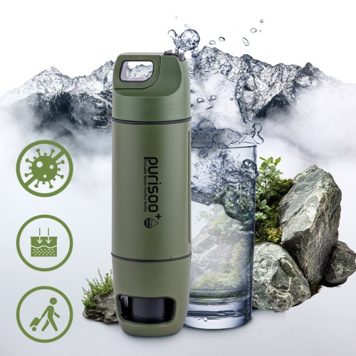 Extralink PURISOO+ BUTELKA Z SYSTEMEM FILTRUJACYM Z POMPKA 400ML FILTR UF + ACF Butelka filtrująca wodę 0,4 l Zielony, Oliwkowy - 3007387