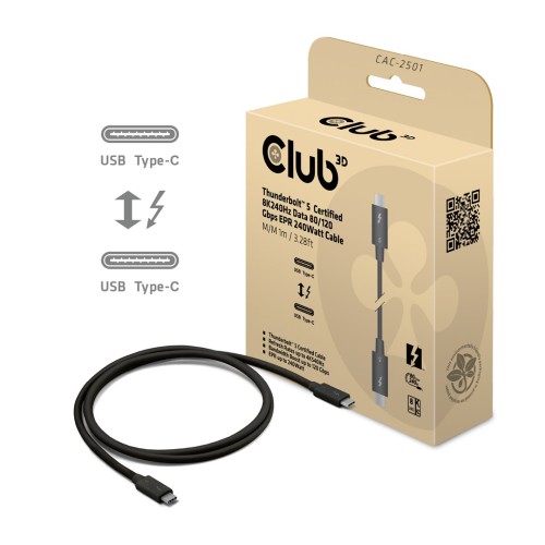 CLUB3D CAC-2501 kabel Thunderbolt 1 m 120 Gbit/s Czarny - 3002453