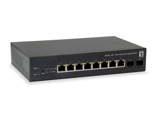 Przełącznik LevelOne GEP-1051 - Inteligentny - 8 x 10/100/1000 (PoE+) + 2 x Gigabit SFP - Biurko, Montaż w szafie - PoE+ (70W) - 2976334