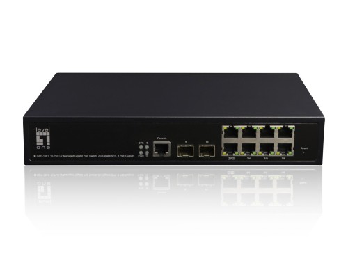 Zarządzalny przełącznik PoE+ LevelOne GB/L2 10-portowy 19" 180 W 1 Gb/s - 2976300