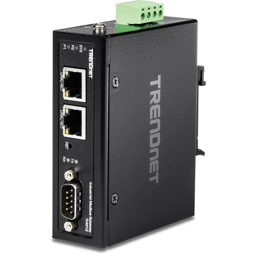 Brama przemysłowa TRENDnet TI-M12 - 100Mb LAN, RS-232, RS-485, Modbus, RS-442 - DC - Możliwość montażu na ścianie / szynie DIN - Zgodny z TAA - 2976474