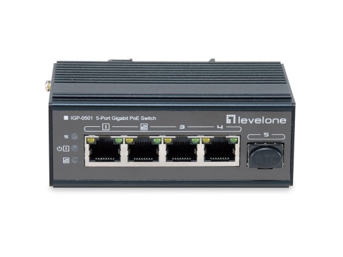 5-portowy gigabitowy przełącznik przemysłowy LevelOne - Szyna DIN - -30°C do 65°C - Gigabit Ethernet (10/100/1000) - Pełny dupleks - Power over Ethernet (PoE) - Uchwyt ścienny (IGP-0501) - 2976445