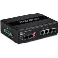 Przełącznik TRENDnet TI-UPG62 - Niezarządzalny - 4 x 10/100/1000 (PoE+) + 2 x Gigabit SFP - Możliwość montażu na szynie DIN, Montaż na ścianie - PoE+ (240W) - DC - 2976580