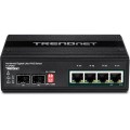 Przełącznik TRENDnet TI-UPG62 - Niezarządzalny - 4 x 10/100/1000 (PoE+) + 2 x Gigabit SFP - Możliwość montażu na szynie DIN, Montaż na ścianie - PoE+ (240W) - DC - 2976581