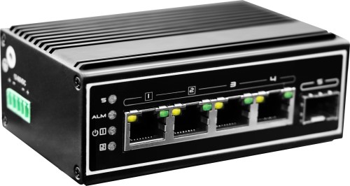 LevelOne IGP-0502 - Przełącznik - -40 °C do 75 °C - 4 x 10/100/1000 (PoE+) + 1 x Gigabit SFP - Biurko, Montaż na szynie DIN, Możliwość montażu na ścianie - PoE+ (120 W) - Zasilanie prądem stałym - 2976695