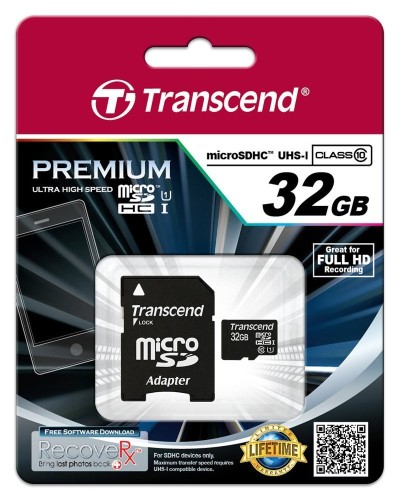 SD microSD Card  32GB Transcend SDHC UHS1 w/adapter - 2985841