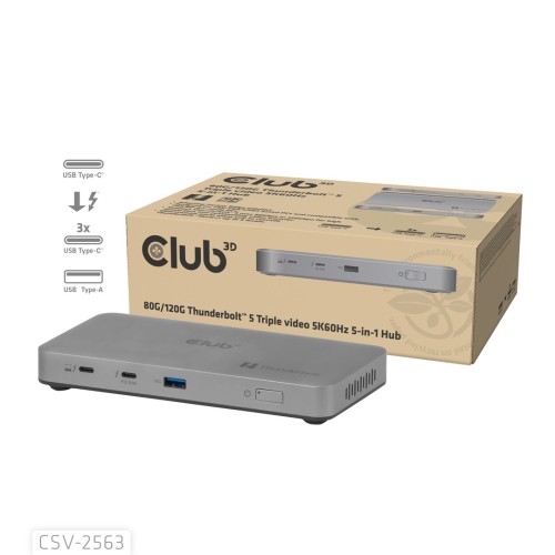 CLUB3D CSV-2563 stacja dokująca Thunderbolt 5 Srebrny - 2986413