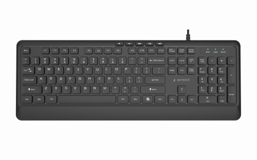 GEMBIRD KLAWIATURA PRZEWODOWA MULTIMEDIALNA SLIM, USB 5 KLAWISZY HOTKEYS, US LAYOUT, CZARNA - 2987139