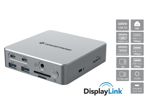 Stacja dokująca CONCEPTRONIC 15-1 USB-C->2xHDMI/2xUSB-C/4xUSB-A/+80W si - 2986163