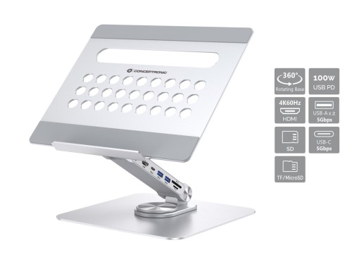 CONCEPTRONIC Uchwyt na laptopa ze stacją dokującą 7 w 1 srebrny - 2986242