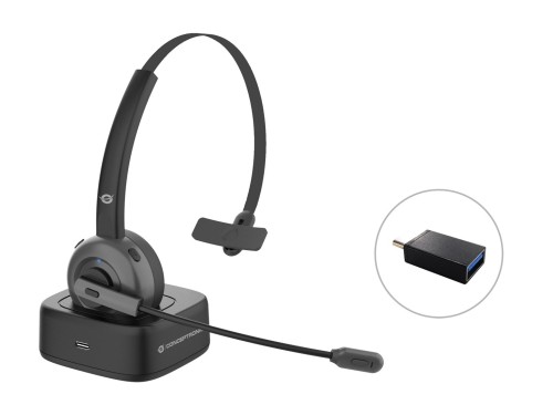 Conceptronic POLONA03BD słuchawki/zestaw słuchawkowy Bezprzewodowy Opaska na głowę Biuro/centrum telefoniczne Bluetooth Podstawka do ładowania Czarny - 2988118