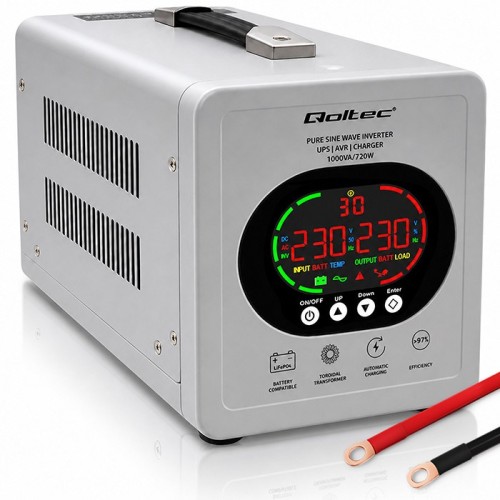 UPS Qoltec 50451 Pure Sine Wave 1000VA/720W Przetwornica 12/230V z AVR | LCD | LiFePO4 AGM GEL - 3007242