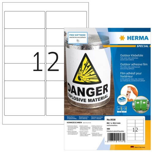 HERMA 9538 samoprzylepne etykiety Prostokąt Biały 480 szt. - 2970509
