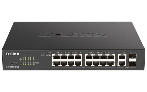 D-Link DGS-1100-18PV2 przełącznik sieciowy Zarządzany L2 Gigabit Ethernet (10/100/1000) Obsługa PoE 1U Czarny - 2976598