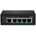Switch TRENDnet TI-PE50 - niezarządzalny - 4 x 10/100 (PoE+) + 1 x 10/100 - możliwość montażu na szynie DIN, montaż na ścianie - PoE+ (90 W) - DC - 3034495