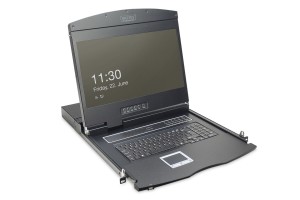 Digitus Konsola modułowa z monitorem TFT o przekątnej 19” (48,3 cm), 8-portowym przełącznikiem KVM Cat. 5 & touchpadem, klawiatura niemiecka