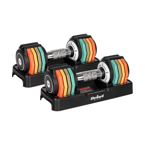 Hantle żeliwne regulowane automatycznie, zestaw 2x5 kg, skok co 1kg, REBEL ACTIVE - 3039704