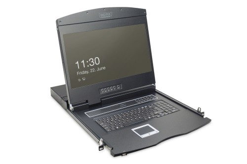 Digitus Konsola modułowa z monitorem TFT o przekątnej 19” (48,3 cm), 8-portowym przełącznikiem KVM & touchpadem, klawiatura amerykańska - 2137662