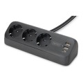 Digitus 3-drożna biurowa listwa zasilająca z 2 złączami USB-A i 1 złączem USB-C, czarna - 2928384