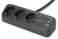 Digitus 3-drożna biurowa listwa zasilająca z 2 złączami USB-A i 1 złączem USB-C, czarna - 2928379
