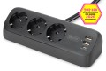 Digitus 3-drożna biurowa listwa zasilająca z 2 złączami USB-A i 1 złączem USB-C, czarna - 2978646