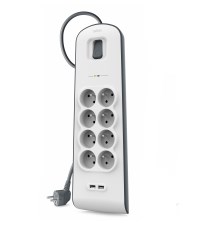 Listwa zasilająca Belkin Power Surge 8-PORT + 2xUSB-A 18W 900J 2m Grey/White (OUTLET)