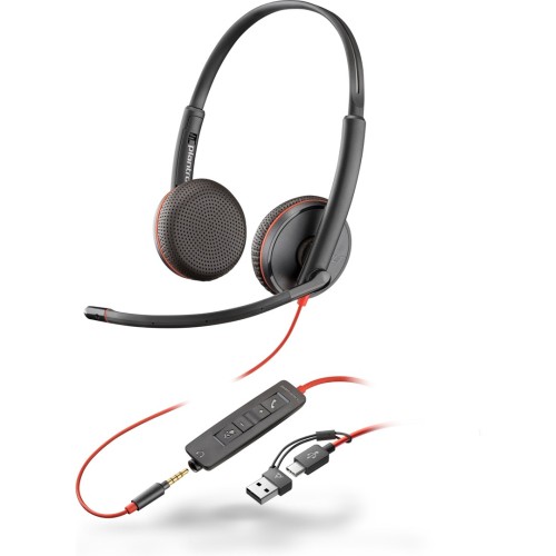 Poly Blackwire 3225 Stereo USB-C Headset +3.5mm Plug +USB-C/A Adapter (Bulk) - 2062331