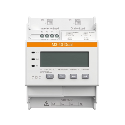 SOLAX // Licznik M3-40-Dual, zawiera podwójny komplet przekładników NCTK-16 100A/40mA. Umożliwia wykonanie dwóch punktów pomiaru za pomocą 1 licznika - 3052621