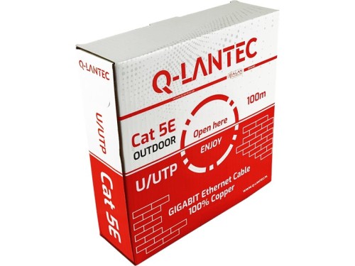 Kabel U/UTP kat.5e, sieciowy, skrętka, PE zewnętrzny suchy, Fca 4PR, 1Gb/s, czarny, 100m - Q-LANTEC - 3058417