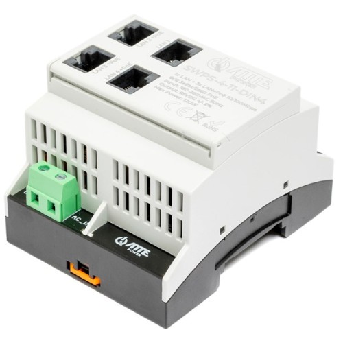 Switch PoE 4 portowy z wbudowanym zasilaczem na szynę TH35 ATTE SWPS-4-11-DIN4 - 3046173
