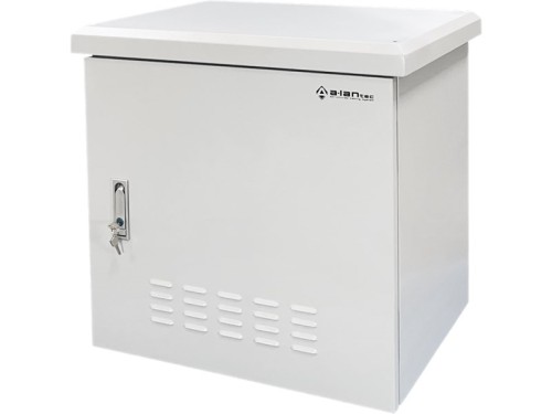 Zewnętrzna szafka rack IP55, wisząca 19" 6U 600x450, 4 belki nośne, 4 przepusty kablowe, kolor szary ALANTEC - 3059142