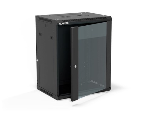 Szafa wisząca 19" 15U 600x450, (opcja dwusekcyjna) drzwi szklane jednoskrzydłowe, tył osłona pełna demontowalna, osłony boczne pełne demontowalne zamykane na klucz, 4 belki, kolor czarny, do samodziel - 3059148