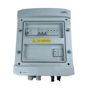 Rozdzielnica przył. DCAC hermetyczna IP65 EMITER z ogranicznikiem przepięć DC Noark 1000V typu 2, 1 x łańcuch PV, 1 x MPPT // ogr. AC Noark typ 2, 10A 3-F, RCD typ A 40A/300mA