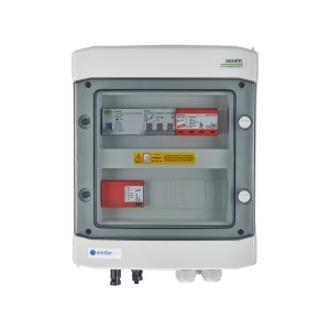 Rozdzielnica przył. DCAC hermetyczna IP65 EMITER z ogranicznikiem przepięć DC Dehn 1000V typu 1+2, 1 x łańcuch PV, 1 x MPPT // ogr. AC Dehn typ 1+2, 10A 3-F, RCD typ A 40A/300mA