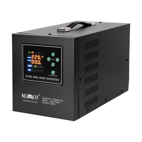 Zasilacz awaryjny KEMOT PROsinus-1500-LFP4  przetwornica z czystym przebiegiem sinusoidalnym i funkcją ładowania  12V 230V 1500VA/1050W - 3051363