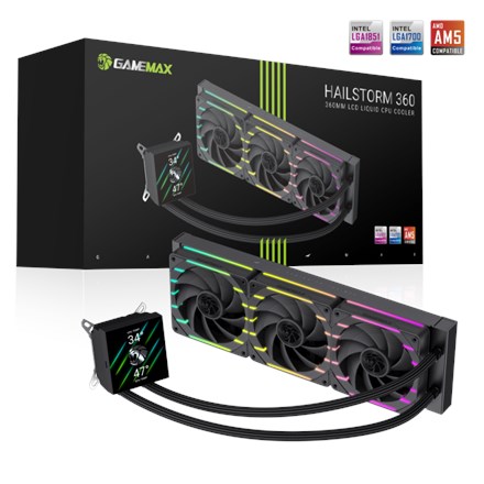 Gamemax CPU Liquid Cooler | HAILSTORM 360 LCD BK | Black - 3073348