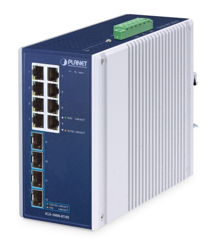 PLANET IP30 Industrial 8-Port Nie zarządzany Gigabit Ethernet (10/100/1000) Aluminium, Niebieski - 3076483