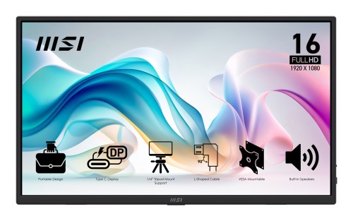 MSI PRO MP165DE E6 przenośny telewizor / monitor Przenośny monitor Czarny 39,6 cm (15.6") LED 1920 x 1080 px - 3080108