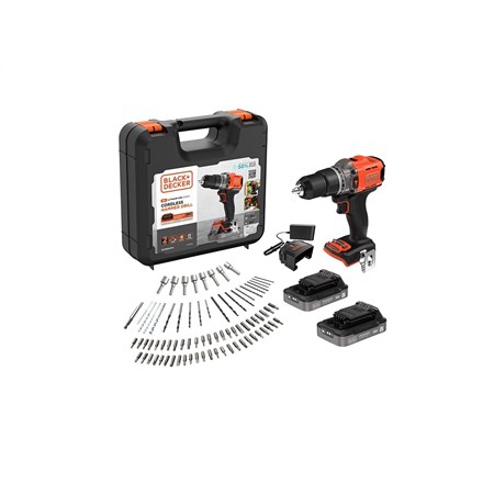 BLACK & DECKER 18V Impact Drill (with 2 x 18V 2.0Ah batteries with charge status indicator, 1A charger and 80 accessories) | BCD383D2XKA-QW | 2.0 Ah - 3080921
