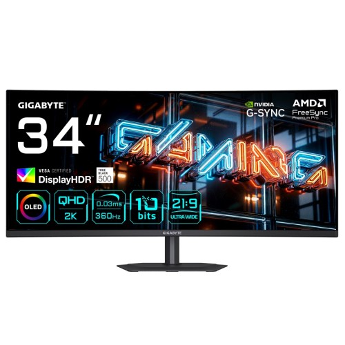 GIGABYTE MO34WQC36 monitor komputerowy 86,4 cm (34") 3440 x 1440 px Wide Quad HD QD-OLED Czarny - 3098942