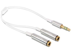 Adapter Delock Minijack 3,5mm - 2x Minjack 3,5mm M/F na kablu 25cm biały