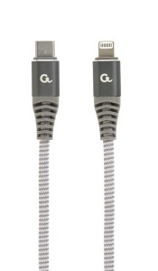 GEMBIRD KABEL PREMIUM USB TYPE-C DO 8-PIN (METALOWE WTYKI,OPLOT) 1.5M, ŁADOWANIE/TRANSMISJA DANYCH, SZARO/BIAŁY
